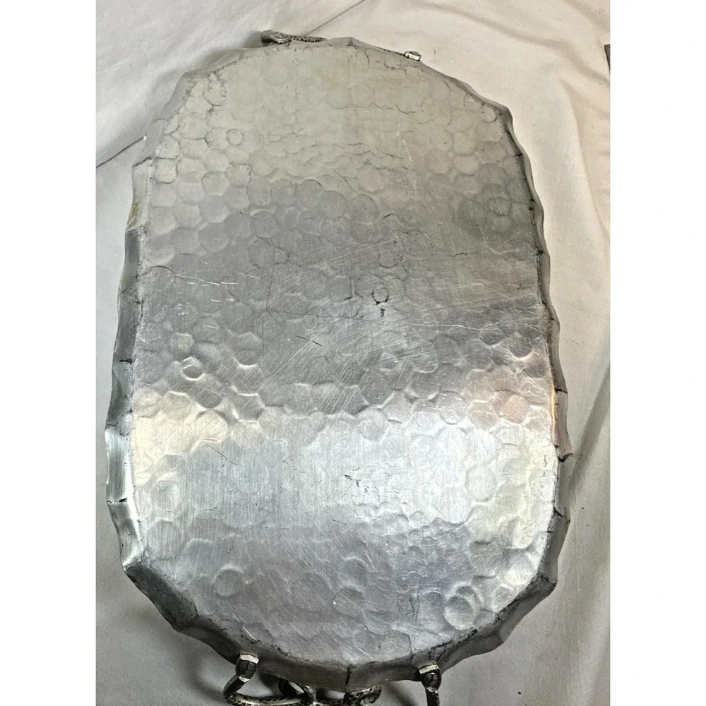 Vintage Aluminum Tray  Forged Hammered Floral Design  Serving Tray  USA